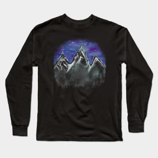 Tetons with purple sky full of stars purple mountain majesty Long Sleeve T-Shirt